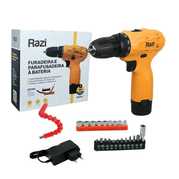 Parafusadeira e Furadeira á Bateria 12V Bivolt c/ 22 Acessórios Razi Parafusadeira e Furadeira á Bateria 12V Bivolt c/ 22 Acessórios Razi