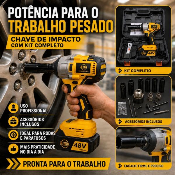 Parafusadeira e Furadeira Bateria Brusheless 48V Chave de Impacto