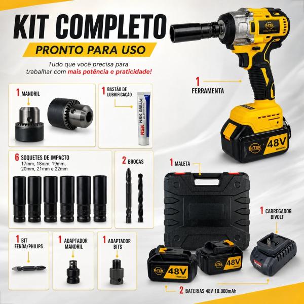 Parafusadeira e Furadeira Bateria Brusheless 48V Chave de Impacto