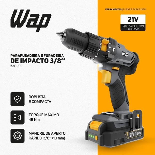 Imagem de Parafusadeira E Furadeira De Impacto 3/8 Wap K21 Id01 Bivolt