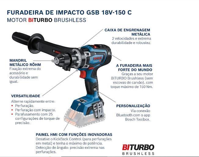 Imagem de Parafusadeira Fura Concreto Gsb 18v-150 S/bateria S/carreg 