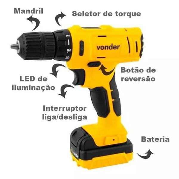 Imagem de Parafusadeira Furadeira A Bateria PFV120 Vonder Bivolt