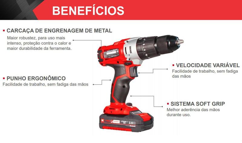 Imagem de Parafusadeira Furadeira de Impacto com Maleta 2 baterias 18v Te-cd 18/2 Einhell