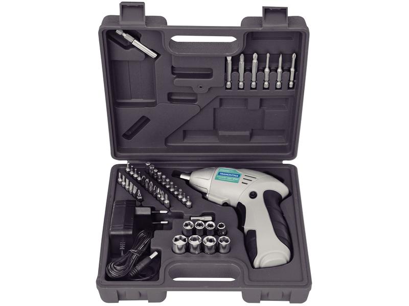 Parafusadeira Tramontina a Bateria 4,8V 1/4” - com Maleta 46 Peças 42380046 Parafusadeira Tramontina a Bateria 4,8V 1/4” - com Maleta 46 Peças 42380046
