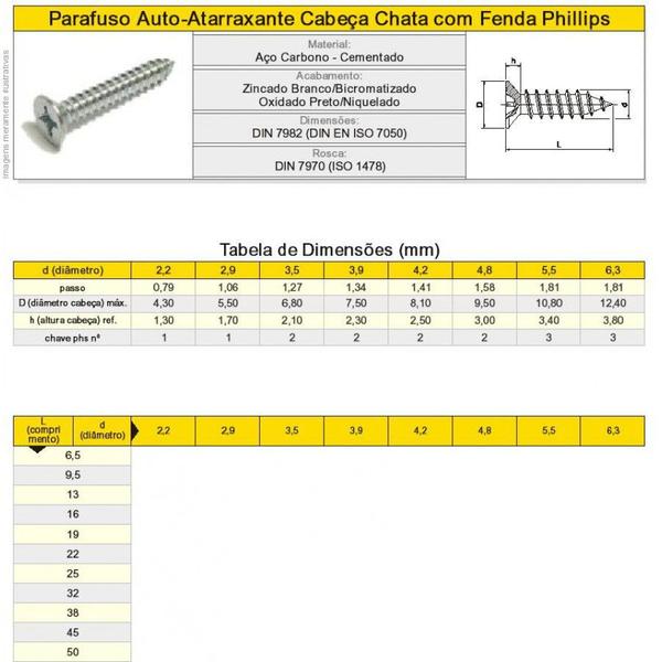 Imagem de Parafuso 4,8x13 cabeca chata phillips a/a - pct c/100 pcs