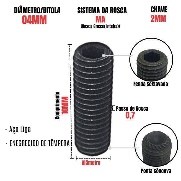 Imagem de Parafuso Allen Sem Cabeça M4 X 10mm Rosca Grossa MA 100 Un