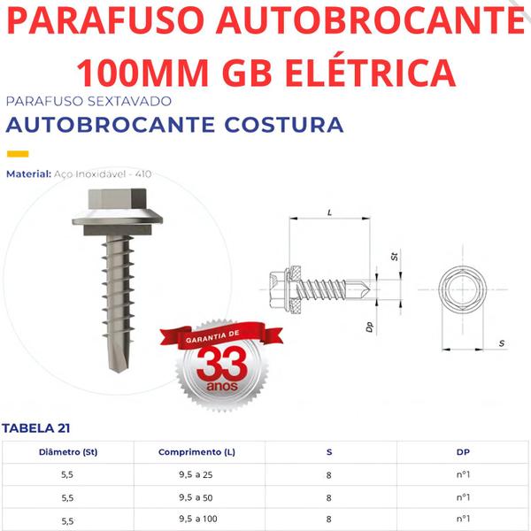 Imagem de Parafuso Autobrocante Sextavado Aço inox  5,5x 100mm 30un