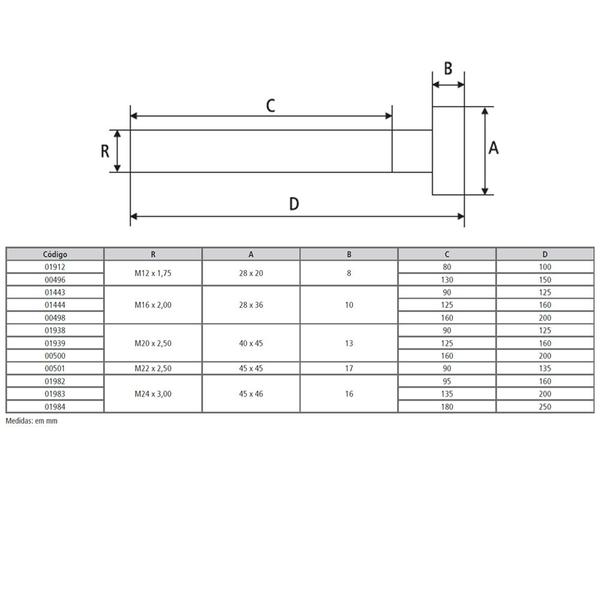 Imagem de Parafuso Cabeça "T" M20 x 2,50 x 200mm - Modelo PCT-0009