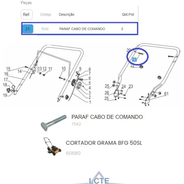 Imagem de Parafuso Cabo Comando P/ Cortador de Grama BFG 40R - 7642