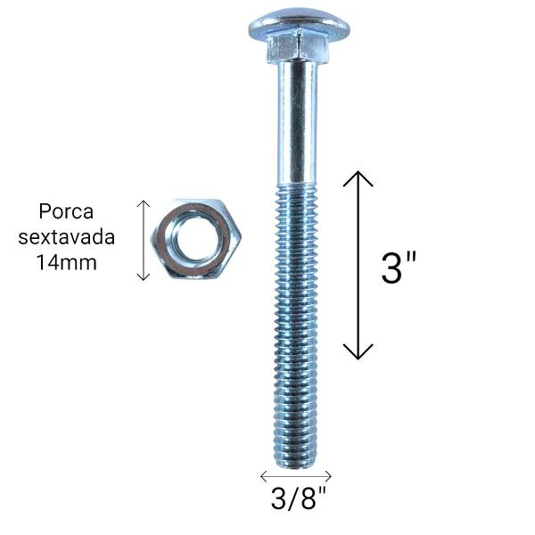 Imagem de Parafuso Francês com Porca e Arruela 3/8x3 em Aço Carbono Galvanizado - Caixa com 100 Unidades