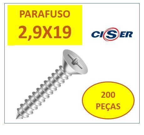 Imagem de Parafuso Inox 2,9x19 Atarraxante Phillips Cab/Chata 200 pçs