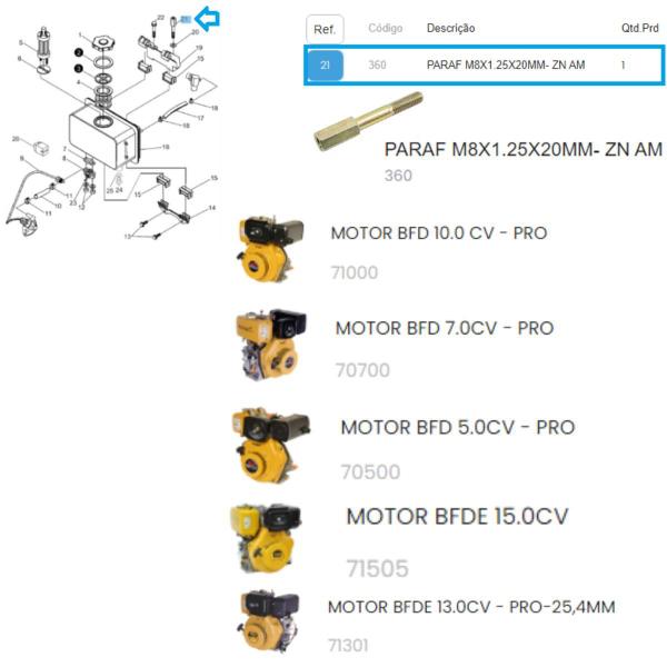 Imagem de Parafuso M8X1.25X20MM P/Motor BFDE 10.0cv Plus (R) Buffalo