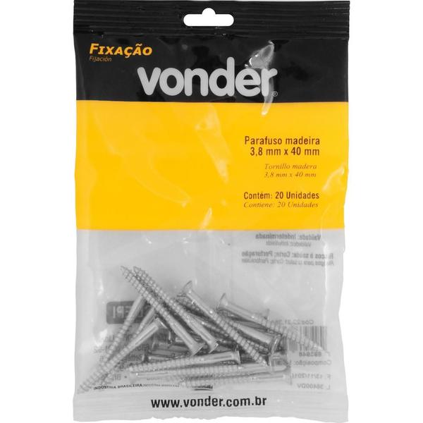 Parafuso Madeira 3,8x40 com 20 peças Vonder Imagem de Parafuso Madeira 3,8x40 com 20 peças Vonder