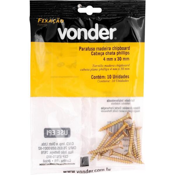 Parafuso Madeira Chipboard Phillips 4x30mm 10 peças Vonder Imagem de Parafuso Madeira Chipboard Phillips 4x30mm 10 peças Vonder