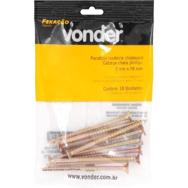 Imagem de Parafuso Madeira Chipboard Phillips 5x70mm 10 peças Vonder