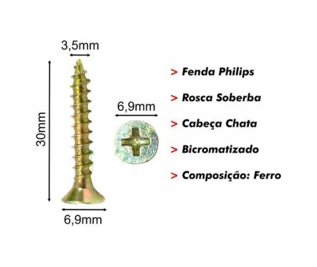 Imagem de Parafuso Madeira Philips 3,5 X 30 Bicromatizado Jomarca