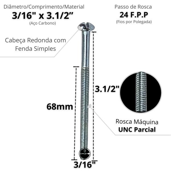 Imagem de Parafuso Maquina Cabeça Redonda Fenda 3/16 X 3.1/2 RP 50 Un