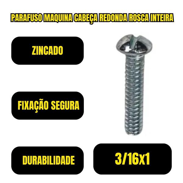 Imagem de Parafuso Máquina Cabeça Redonda Rosca Inteira 3/16X1 1000und