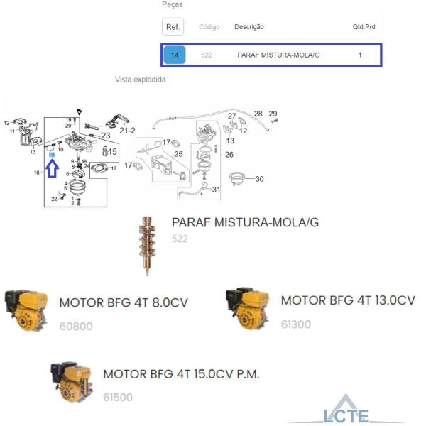 Imagem de Parafuso Mistura Mola Motor BFG(E) 15.0hp Buffalo Original