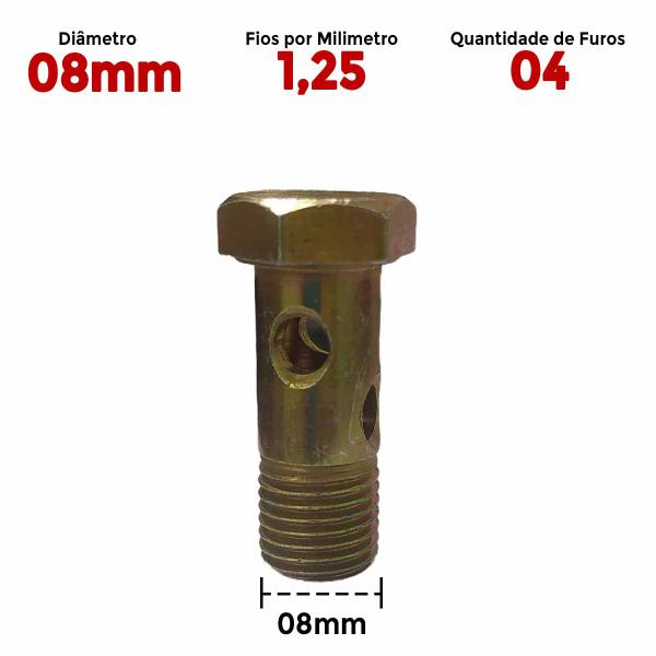 Imagem de Parafuso Oco Milímetro 08mm Fio 1.25 com 04 Furos