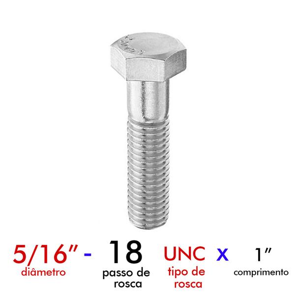 Imagem de Parafuso Para Estruturas Metálicas Sextavado Rosca Inteira 5/16 X 1 Zincado Cx C/50