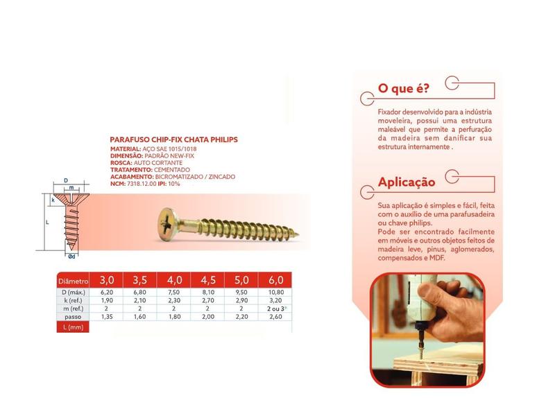 Imagem de Parafuso para Madeira 4,0x16mm Cabeça Chata Phillips 500 unidades Bicromatizado