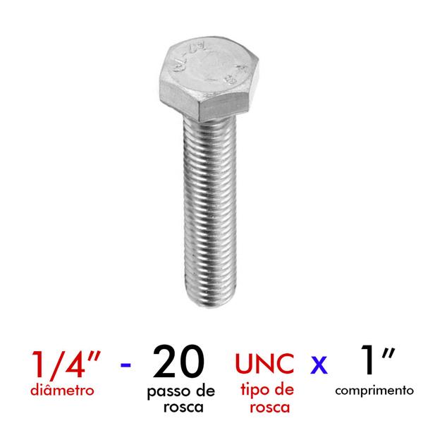 Imagem de Parafuso Para Máquinas Sextavado Rosca Inteira 1/4 X 1 Zincado Caixa C/50