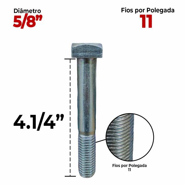 Imagem de Parafuso Roda Traseira 5/8x4.1/4 Fio 11 Cabeça Quadrada 05Pç