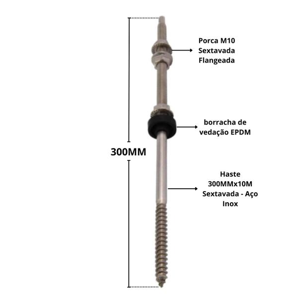Imagem de Parafuso Rosca Dupla P/ Painel Solar M10 X 300 - 20 Un