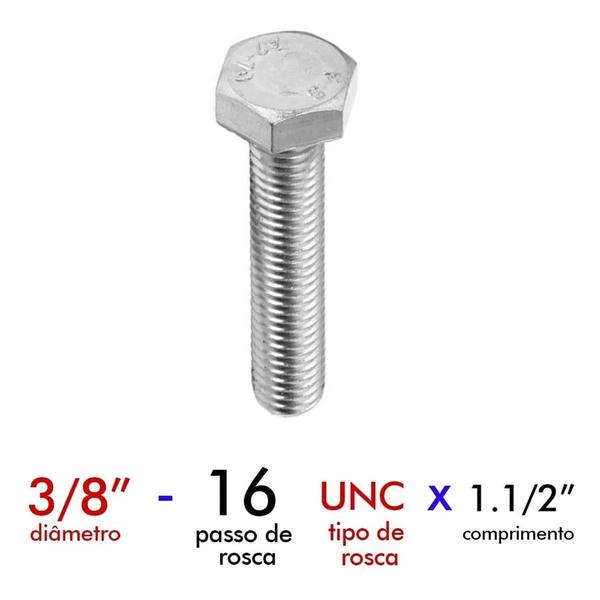 Imagem de Parafuso Sextavado Rosca Inteira 3/8 X 1.1/2 com Porca - 50 Peças