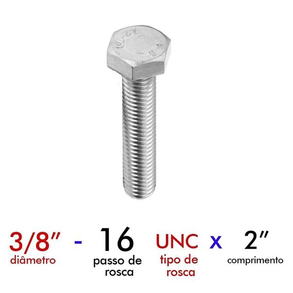 Imagem de Parafuso Sextavado Rosca Inteira 3/8 X 2 - 100 Peças