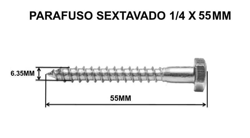 Imagem de Parafuso Sextavado rosca soberba 1/4X55mm bucha e arruela 50 Pç