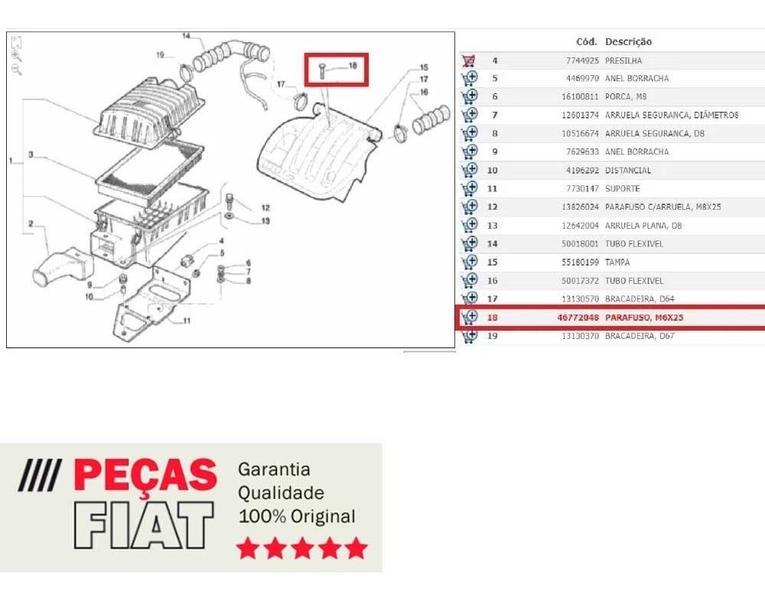 Imagem de Parafuso Tampa Motor Fire- Kit C/6peças- Original. 46772048