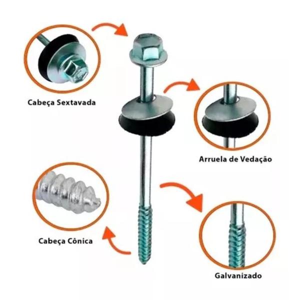 Parafuso Telheiro Kit Completo 100un 5/16x110mm Daja Pratic Imagem de Parafuso Telheiro Kit Completo 100un 5/16x110mm Daja Pratic