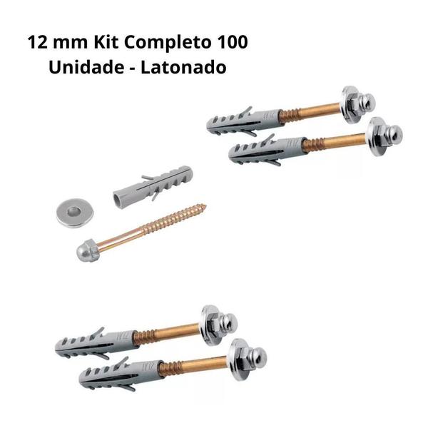 Imagem de Parafuso Vaso Sanitário 12Mm Kit Completo 100 Un Latonado