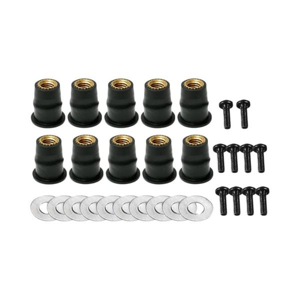 Imagem de Parafusos para Para-brisa de Motocicleta M5/M6 - Kit com 30 Peças e Porcas de Borracha