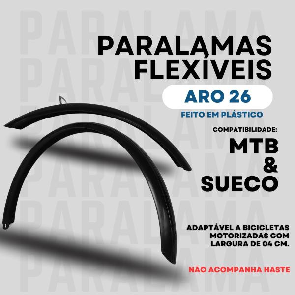 Imagem de Paralama Para Bicicleta Aro 26 Par Dianteiro Traseiro Mtb para-lama Alto Brilho Preto Plástico Nylon Para Barro Lameira