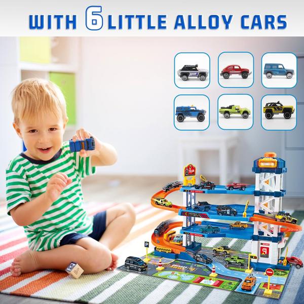 Imagem de Parking Garage Toy Playset Dollox Race Car com 6 carros a partir de 3 anos