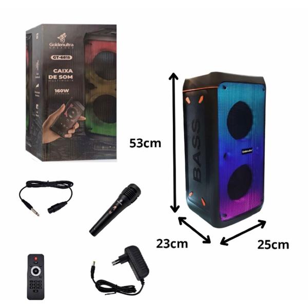 Imagem de Party Box Caixa de Som Bluetooth Karaoque Led RGB 160w RMS Audio 5.1 Gt-6815