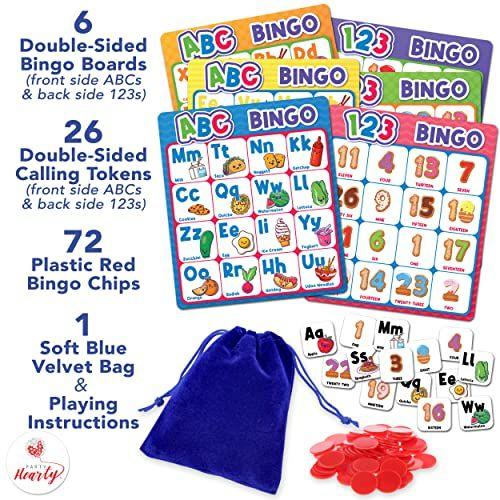Imagem de Party Hearty Alphabet and Number, ABC e 123 Bingo Jogo de tabuleiro para crianças do jardim de infância e pré-escola Aprenda a ler a versão de alimentos divertidos e fofos para maiores de 4 anos
