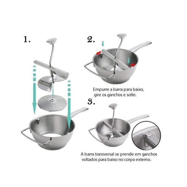 Imagem de Passador de Legumes e Vegetais em Aço Inox com 3 Discos frg4179 Frigopro