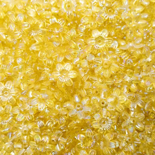 Imagem de Passante Flor Acrílico Amarelo Irisado 6 Pétalas 13mm 200pçs 60g