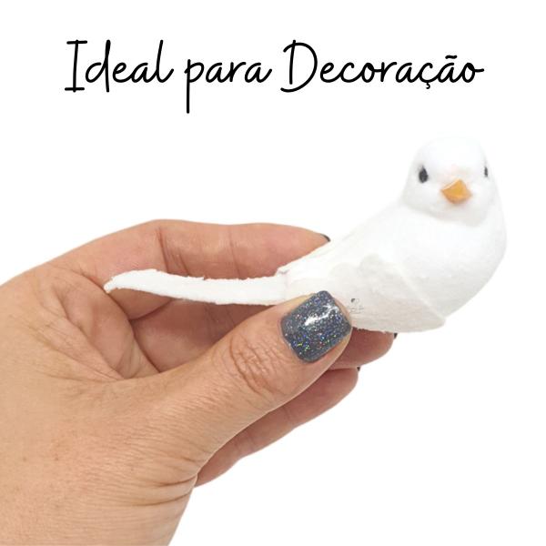 Imagem de Passarinho Branco Artificial Decoração 8cm 12 Unidades