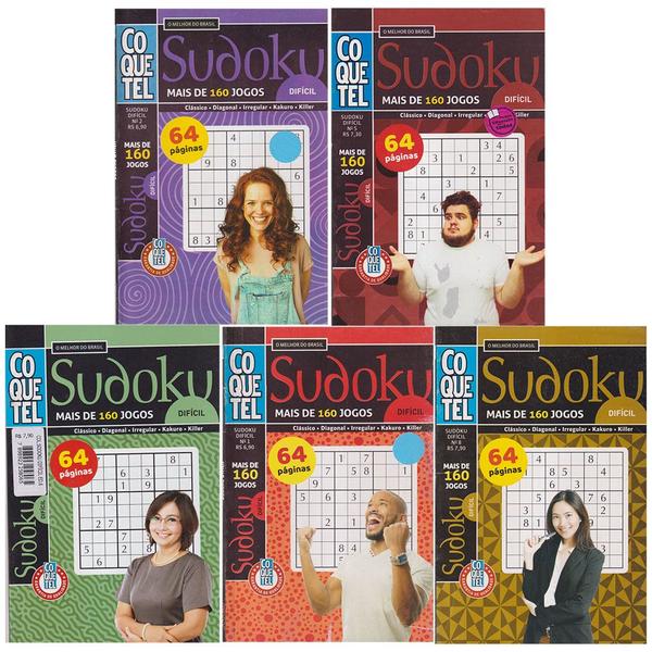 Imagem de Passatempos Sudoku Somente Nível Difícil Para Experts Kit 5 Volumes Com Respostas Editora Coquetel