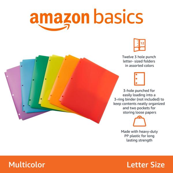 Imagem de Pasta Amazon Basics Plastic 3 Hole Punch 8,5x11", pacote com 12