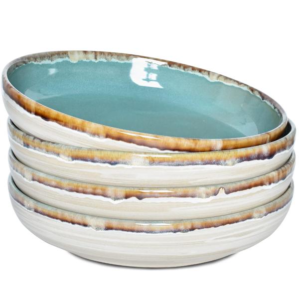 Imagem de Pasta Bowls Bosmarlin Stoneware 1,2 L, conjunto de 4 verde-turquesa