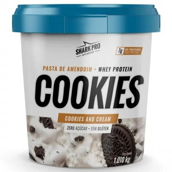 Pasta De Amendoim Com Whey Protein 1,010kg Cookies and Cream - - Shark Pro Imagem de Pasta De Amendoim Com Whey Protein 1,010kg Cookies and Cream -