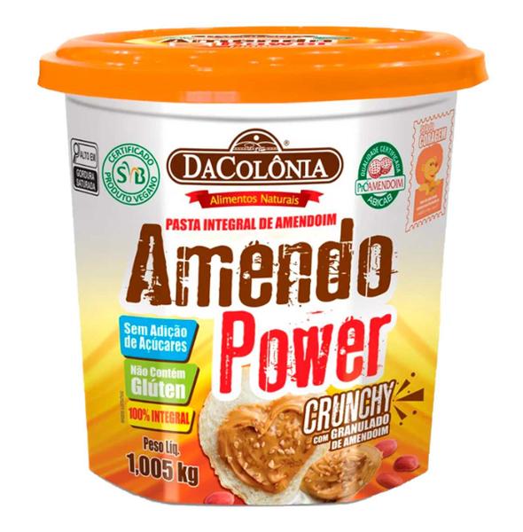 Imagem de Pasta de Amendoim Integral Amendo Power Crunchy c/Granulado de Amendoim 1,005kg - Dacolônia