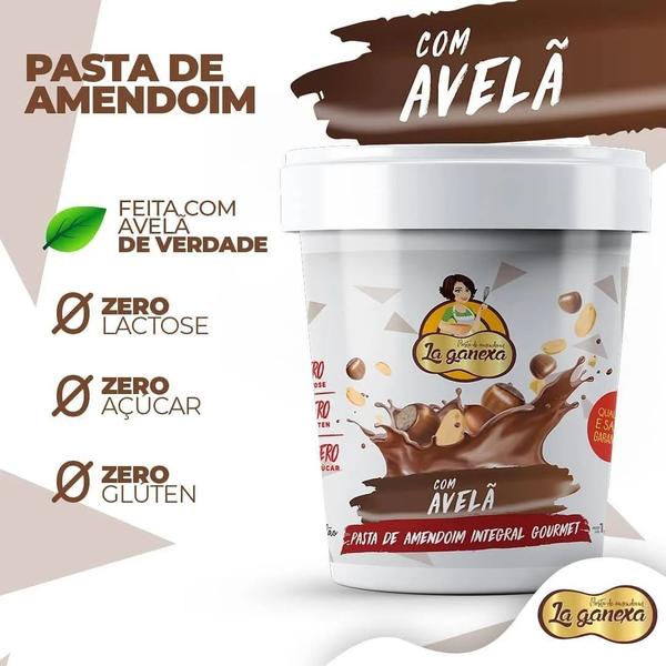 Imagem de Pasta De Amendoim Integral La Ganexa Sabor Avelã Fitness  Zero Açucar 1,005KG Vegana