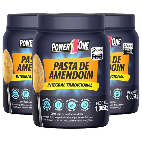 Imagem de Pasta De Amendoim Power1One Tradicional 1,005 Kg (3 Potes)